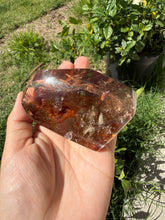 Load image into Gallery viewer, Hematite Smoky Quartz Crystal | Orange Flower Inclusions Rainbow Flash, A339