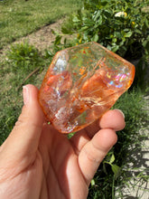 Load image into Gallery viewer, Hematite Quartz Crystal | Orange Flower Inclusions Rainbow Flash, A337