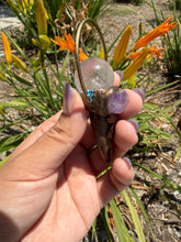 Load image into Gallery viewer, Deer Antler Crystal Wand,Black Tourmalinated Quartz Sphere Amethyst Wand