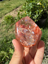Load image into Gallery viewer, Hematite Quartz Crystal | Orange Flower Inclusions Rainbow Flash, A335