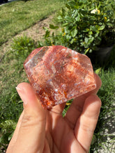 Load image into Gallery viewer, Hematite Quartz Crystal | Orange Flower Inclusions Rainbow Flash, A335