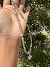 Load image into Gallery viewer, Designer Labradorite Crystal Phone Charm, Natural Pearl Beaded Wrist Strap,P3