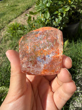 Load image into Gallery viewer, Hematite Quartz Crystal | Orange Flower Inclusions Rainbow Flash, A338