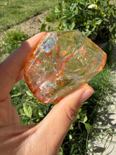Load image into Gallery viewer, Hematite Quartz Crystal | Orange Flower Inclusions Rainbow Flash, A337