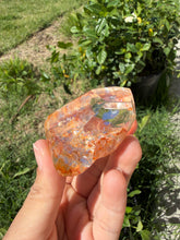 Load image into Gallery viewer, Hematite Quartz Crystal | Orange Flower Inclusions Rainbow Flash, A334
