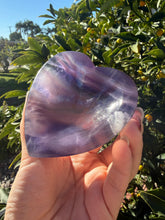 Load image into Gallery viewer, Purple Fluorite Heart Dish,Crystal Trinket Tray,Carved Fluorite Heart Plate,B130