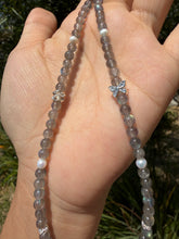 Load image into Gallery viewer, Designer Labradorite Crystal Phone Charm, Natural Pearl Beaded Wrist Strap,P3