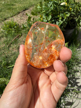 Load image into Gallery viewer, Hematite Quartz Crystal | Orange Flower Inclusions Rainbow Flash, A337