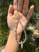 Load image into Gallery viewer, Designer Labradorite Crystal Phone Charm, Natural Pearl Beaded Wrist Strap,P6