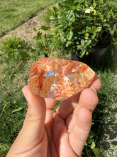 Load image into Gallery viewer, Hematite Quartz Crystal | Orange Flower Inclusions Rainbow Flash, A334