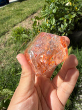 Load image into Gallery viewer, Hematite Quartz Crystal | Orange Flower Inclusions Rainbow Flash, A338
