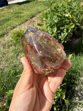 Load image into Gallery viewer, Hematite Smoky Quartz Crystal | Orange Flower Inclusions Rainbow Flash, A339