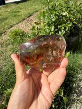 Load image into Gallery viewer, Hematite Smoky Quartz Crystal | Orange Flower Inclusions Rainbow Flash, A339