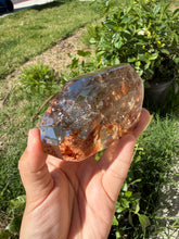 Load image into Gallery viewer, Hematite Smoky Quartz Crystal | Orange Flower Inclusions Rainbow Flash, A339