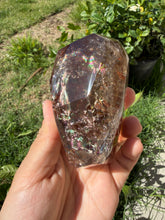 Load image into Gallery viewer, Hematite Smoky Quartz Crystal | Orange Flower Inclusions Rainbow Flash, A339
