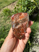 Load image into Gallery viewer, Hematite Smoky Quartz Crystal | Orange Flower Inclusions Rainbow Flash, A339