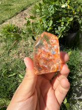 Load image into Gallery viewer, Hematite Quartz Crystal | Orange Flower Inclusions Rainbow Flash, A334
