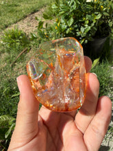 Load image into Gallery viewer, Hematite Quartz Crystal | Orange Flower Inclusions Rainbow Flash, A337