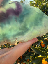 Load image into Gallery viewer, Triangular Blue and Purple Feather Fluorite Mineral Specimen,Fluorite slab
