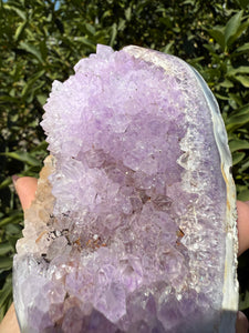 Natural Amethyst Geode with Agate Base, Raw Amethyst Crystal Cluster, A92