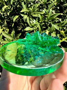 Green Blue Crystal Cluster Shiny Resin Round Tray