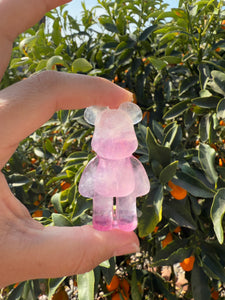 Natural Pink Candy Fluorite Bear Carving