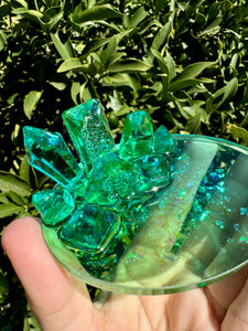 Green Blue Crystal Cluster Shiny Resin Oval Tray