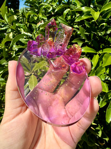 Yellow Purple Crystal Cluster Shiny Resin Oval Tray