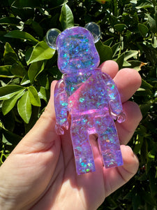 Shiny shell glitter purple toy bear Handmade resin sculpture