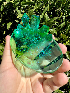 Green Blue Crystal Cluster Shiny Resin Oval Tray