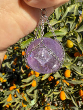 Load image into Gallery viewer, Amethyst Sphere Pendant Necklace with Silver Chain Wrap
