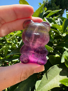 Natural purple yellow Candy Fluorite Bear Carving