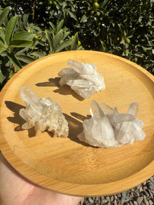 Set of 3 Natural Clear Quartz Crystal Clusters