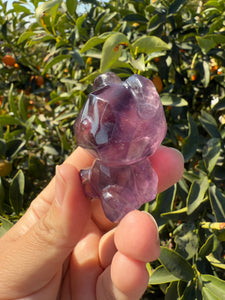 Natural Purple Candy Fluorite Geometric Bear Carving