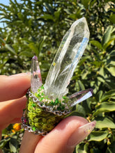Load image into Gallery viewer, Handmade Crystal Wand – Lemurian Quartz &amp; Vera Cruz Amethyst with Deer Antler
