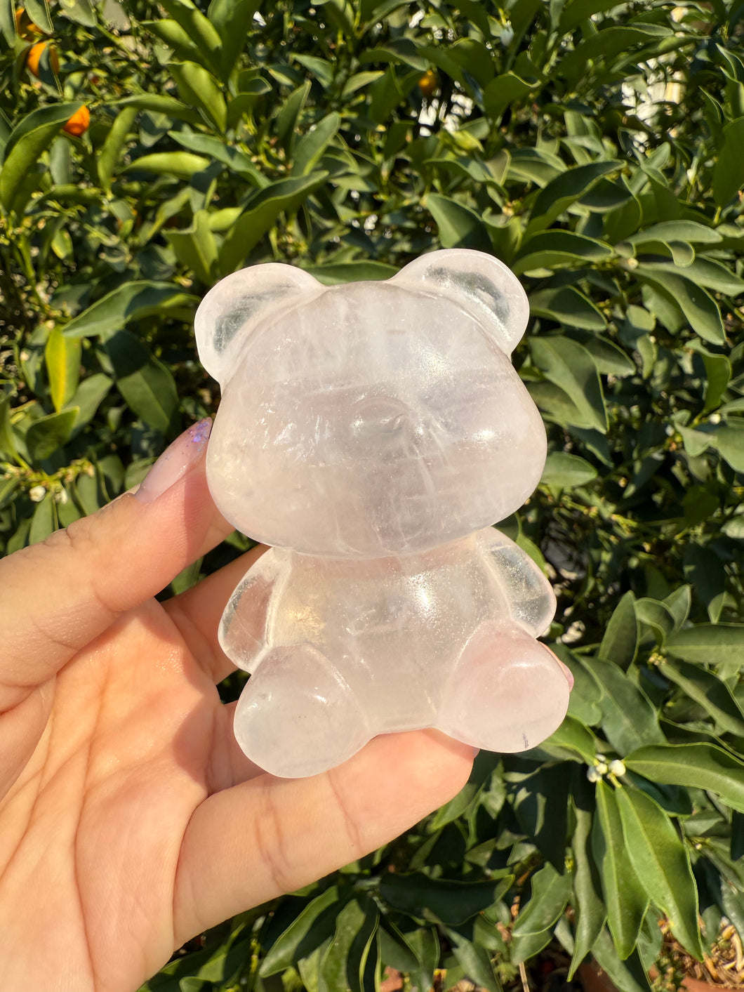 White-Toned Rose Quartz Bear – Hand Carved Crystal Healing Stone Figurine
