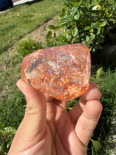 Load image into Gallery viewer, Hematite Quartz Crystal | Orange Flower Inclusions Rainbow Flash, A338
