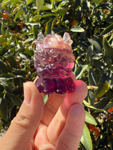 Yellow Purple Candy Fluorite Dancing Lion Carving,Fluorite Kirin