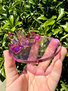 Yellow Purple Crystal Cluster Shiny Resin Oval Tray