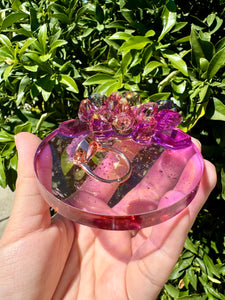 Yellow Purple Crystal Cluster Shiny Resin Round Tray