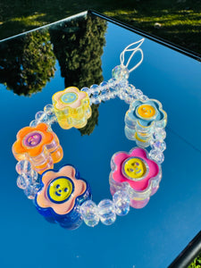 Handmade flowers Phone Chain ,Cute Phone String Bracelet Keychain, Beaded Phone Lanyard Wrist Strap , Color Beaded Phone Chain Strap