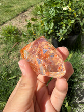 Load image into Gallery viewer, Hematite Quartz Crystal | Orange Flower Inclusions Rainbow Flash, A334
