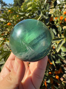 Natural Feather Fluorite Sphere , Snowflake Quartz Crystal Fluorite Ball