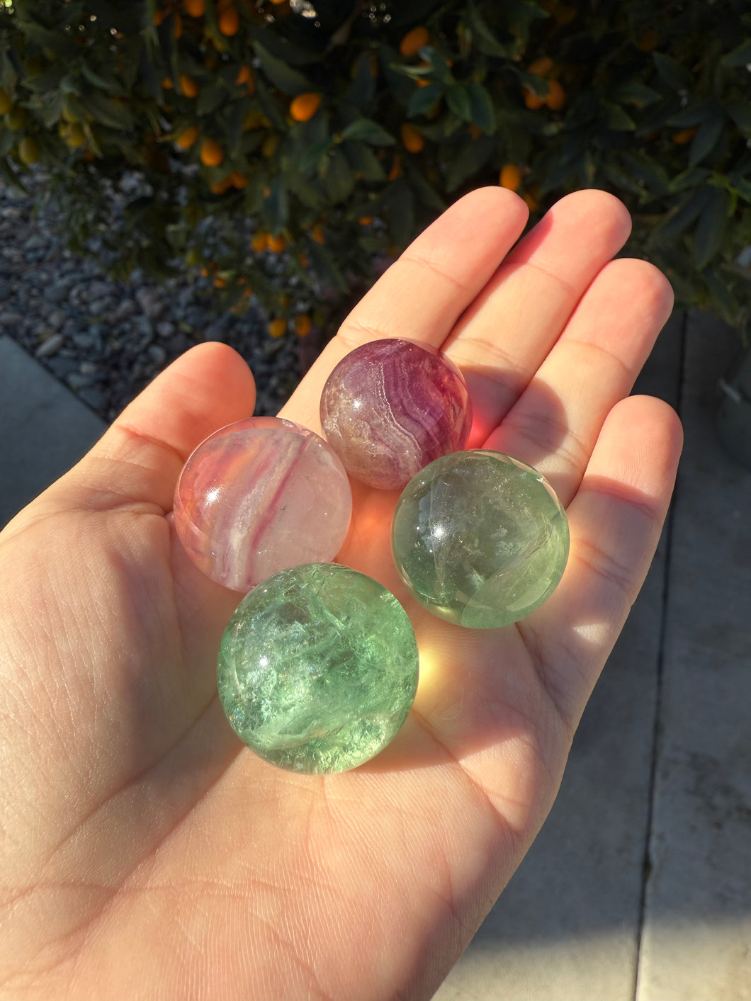 4pcs Fluorite Mini Spheres , Mini Rainbow Fluorite Crystal Sphere