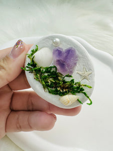 Handmade Amethyst and Shell Clay Garden Fridge Magnets-A