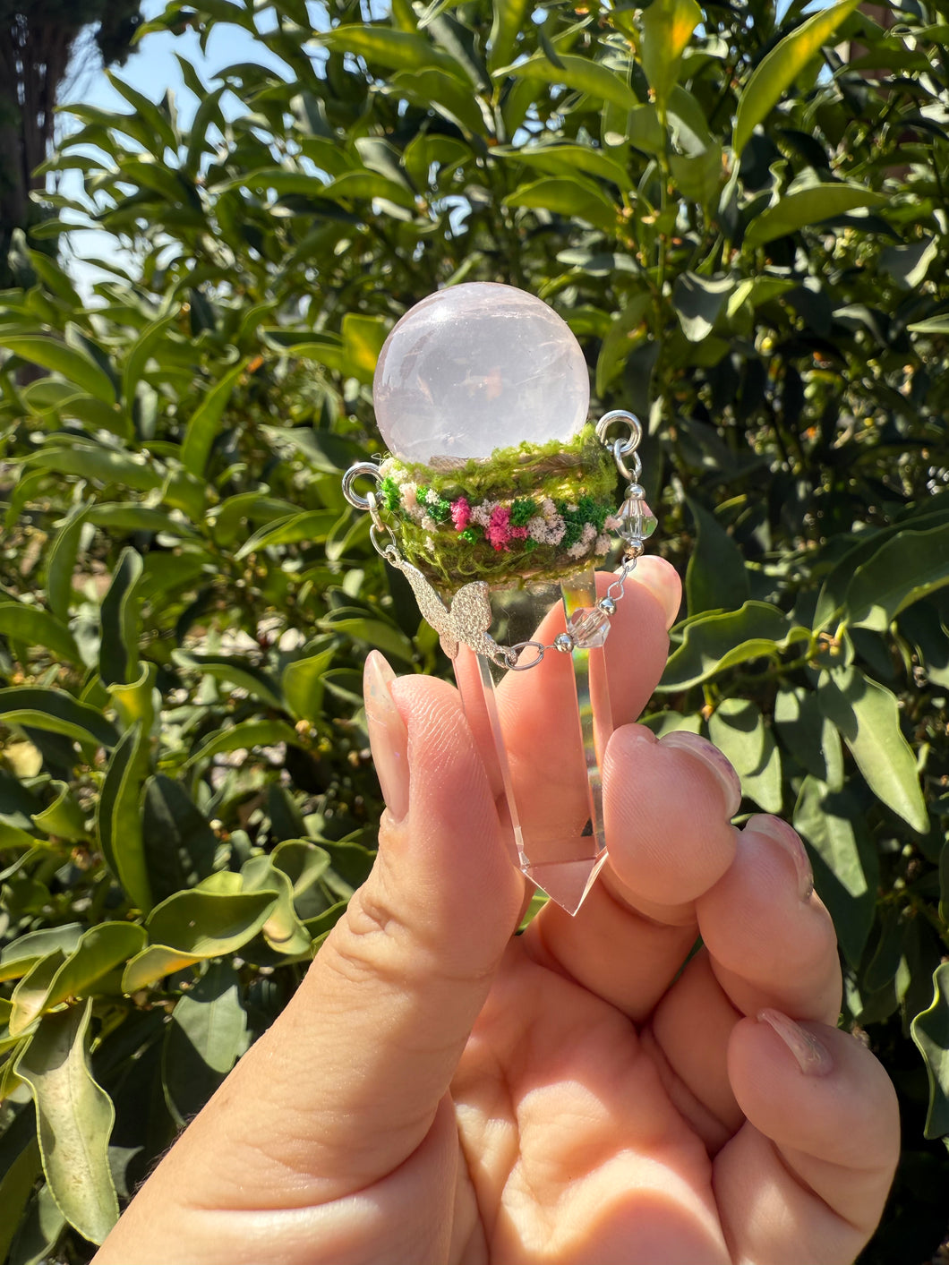 Handmade Clear & Rose Quartz Sceptre Wand - Crystal Healing Obelisk Necklace