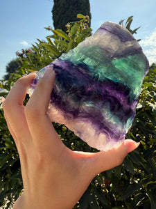 Natural Rainbow Fluorite Slab,Green Purple Fluorite Crystal Slice,A96