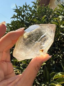 Himalayan Quartz Crystal Point from India on Handcrafted Wooden Base,A124