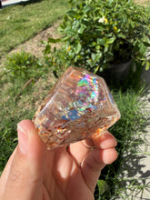 Load image into Gallery viewer, Hematite Quartz Crystal | Orange Flower Inclusions Rainbow Flash, A336
