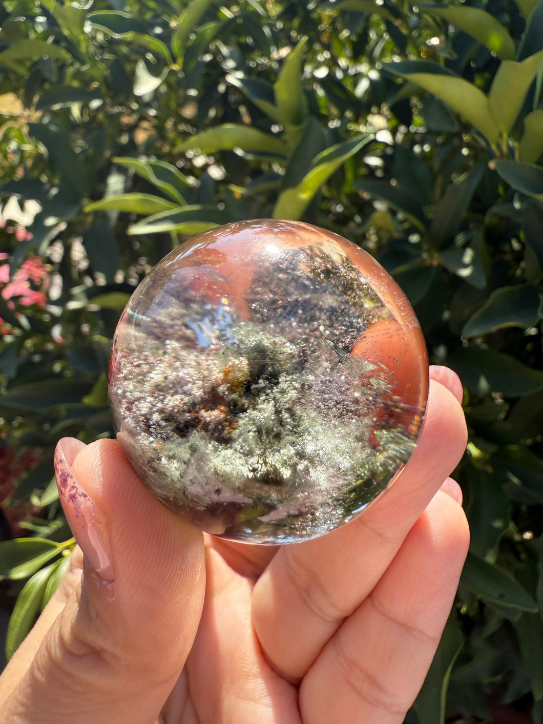 High-Grade Garden Quartz Crystal Sphere with Rainbow Inclusions